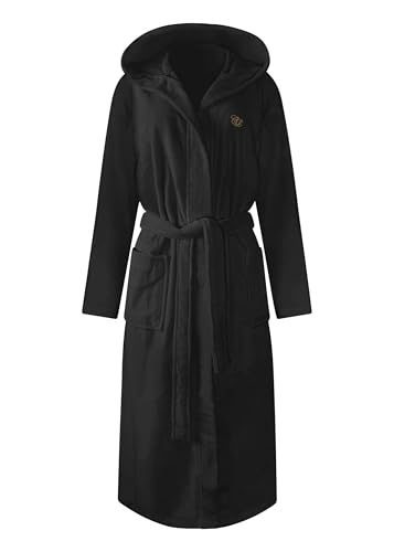 Luxury Turkish Hooded Non-pilling Bathrobe for Women - Soft Terry Cloth Robe for Ultimate Comfort and Style - Crescentt (Black Hooded - M/L)