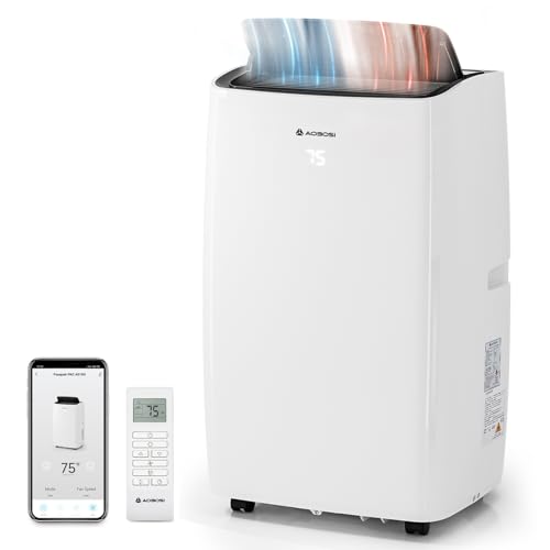 AAOBOSI 14,000 BTU Portable Air Conditioner with Heater & Dehumidifier, 6-in-1 Cooling Unit for Large Room up to 350 Sq.Ft, Quiet 45dB, Smart App Control, Window Kit & Wheels Included