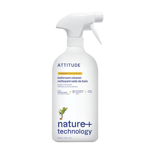 ATTITUDE Bathroom Cleaner, EWG Verified, Plant-Based & Vegan, Safe for Bathroom Surfaces, Tiles, Tubs, Shower Walls, and Grout, Made in Canada, Citrus Zest Scent, 800 mL