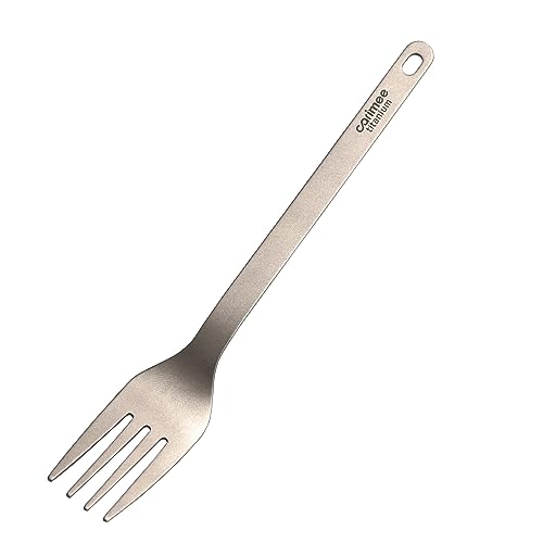 Carimee Pure Titanium Camping Fork, Ultra-Light Eco-Friendly Portable Reusable Flatware for Outdoor Camping Backpacking Hiking Travel Picnic Tableware, 6.3", 0.64oz