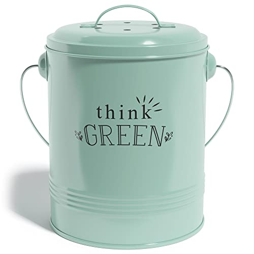 Barnyard Designs Compost Bin for Kitchen Counter - 4.5 Liter Countertop Composter with Extra Smell-Absorbing Filters and Inner Bucket for Easy Cleaning - Food Waste Bin for Kitchen with Lid (Mint)