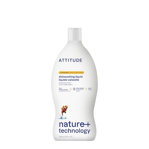 ATTITUDE Dish Soap, EWG Verified, Plant-Based & Vegan Dishwashing Liquid, Naturally Derived, Made in Canada, Citrus Zest Scent, 700 mL