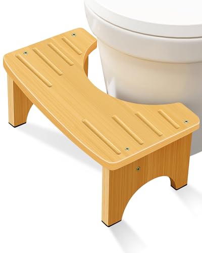 Bamboo Toilet Stool 6.5 Inch Toilet Stool Squat Adult Non-Slip Poo Stool for Bathroom Portable Toilet Foot Poop Stool for Kids Easy to Use and Clean Wood -