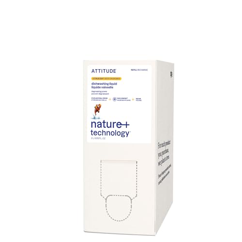 ATTITUDE Dish Soap Refill, EWG Verified, Plant-Based & Vegan Dishwashing Liquid, Naturally Derived, Made in Canada, Citrus Zest Scent, 2 Liters