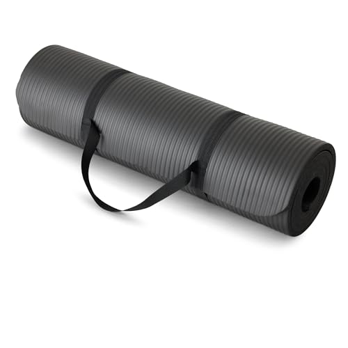 Amazon Basics 1.3 Centimeter Extra Thick Exercise Yoga Mat with Carrying Strap, Black