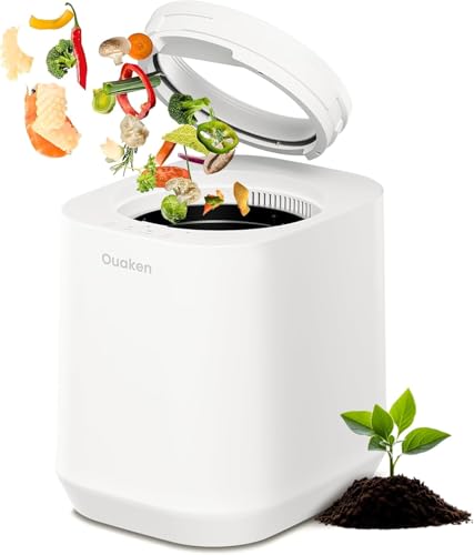 Ouaken Electric Composter for Kitchen, 4L Smart Countertop Compost Bin, Odorless | Low-Noise | Auto-Cleaning | Turn Food Waste into Fertilizer Within 3 Hrs, Indoor Food Waste Compost Machine, White