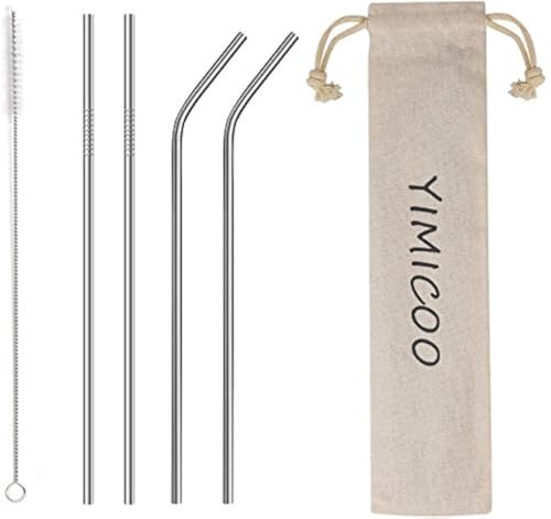 4PCS Reusable Metal Straws,8.5" Stainless Steel Straws -Cleaning Brush for 20/30 Oz for Yeti Tumblers with Carrying Case (Silver: 2 Straight + 2 Bent + 1 Brush)