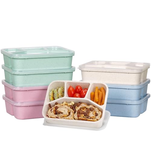 shopwithgreen Bento Box Adult Lunch Box, 4 Compartment Snack Containers, Reusable Meal Prep Food Storage Containers with Lids, Stackable for School, Work, and Travel, 8 Pack