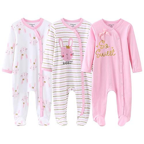 Chamie Unisex 3-Pack Organic Cotton Printing Clothes Footed Long Sleeve Bodysuit for Baby Boy and Girl