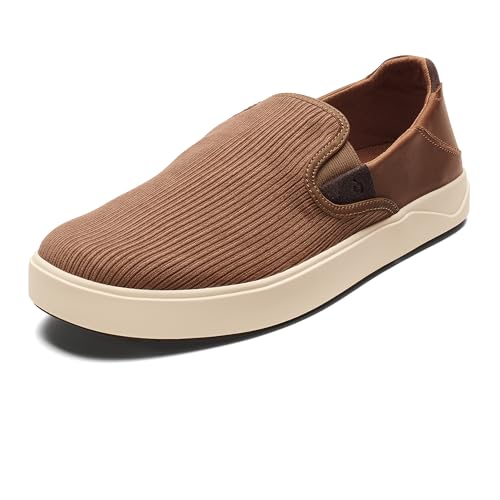 OLUKAI Lae'ahi Kapa Men's Slip On Sneakers, Lightweight & Breathable All-Weather Shoes, Drop-in Heel & Comfort Fit, Tan/Dk Wood, 13