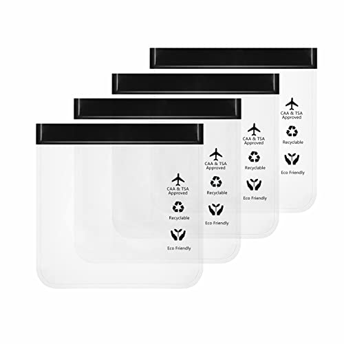 Clear TSA Approved Quart Size Carry-On Waterproof Toiletry Bag, 4 Pack, Airport Security 3-1-1 Compliant Transparent for Toiletries Cosmetics Travel (Black)