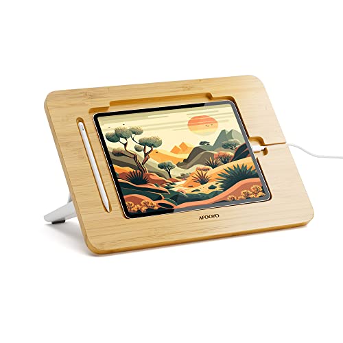 AFOOYO Bamboo Tablet Drawing Stand - Portable & Adjustable 5 Angles,Laptop Stands Riser, Book Reading Stand,Compatible with 9.7/10.2/10.5/10.9/11 inches