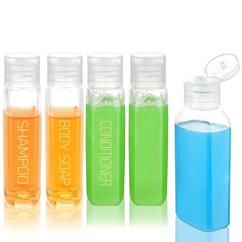 Cosywell Travel Bottles for Toiletries Plastic Squeeze Bottles 5pcs 2 oz TSA Approved Travel Size Containers Refillable Cosmetic Containers Kit Leak Proof Shampoo Conditioner Travel Essentials