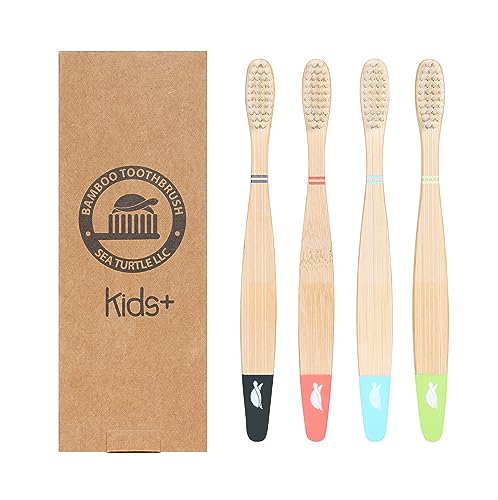 SeaTurtle Plant-Based Bristles, Bamboo Toothbrushes, Soft Natural Toothbrush for Kids (4 Pack)