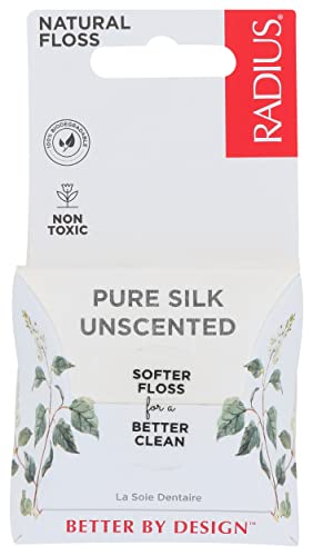 RADIUS Natural Unscented Silk Dental Floss 33 Yards Compostable Non-Toxic Oral Care & Designed to Help Fight Plaque Clear, 30 m (Pack of 1)