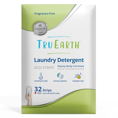 Tru Earth Platinum - Heavy Duty Laundry Detergent Sheets - Up to 64 Loads (32 Sheets), Fragrance Free - Ultra-Concentrated - Eco-Friendly Laundry Sheets