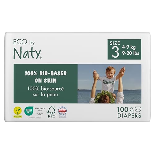 Eco by Naty Eco-Friendly Baby Diapers Newborn - 100% Plant-Based Materials on Skin, Extra Soft, for Sensitive Skin & Super Absorbent (Size 3, 100 Count)
