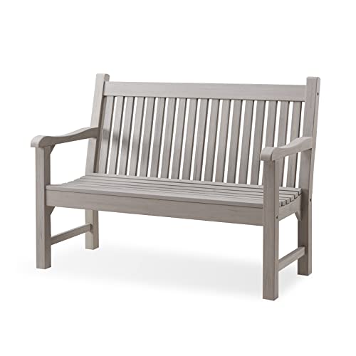 Psilvam Garden Bench, 2-Person Poly Lumber Patio Bench, All-Weather Outdoor Bench That Never Rot and Fade, Suit for Garden, Porch and Park(Grey)