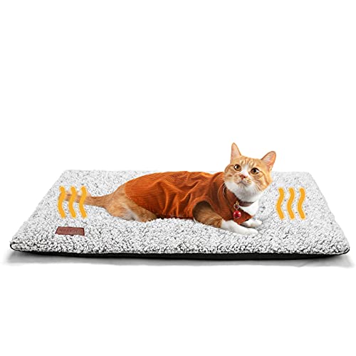 Self Warming Cat Bed Self Heating Cat Dog Mat 29.1 x 18.9 inch Extra Warm Thermal Pet Pad for Indoor Outdoor Pets with Removable Cover Non-Slip Bottom Washable Light Grey Non Electric