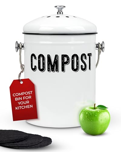 Granrosi Countertop Compost Bin - 1.3 Gal Indoor Compost Bucket with Lid; Farmhouse Rust Proof & Odorless Compost Bin for Countertop; 3 Charcoal Filters