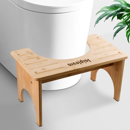 Jaipleura Bamboo Toilet Stool Squat for Adult,9 inches Poop Step Stool for Bathroom,Toilet Stool with Non-Slip Strip, Space-Saving,Natural Color