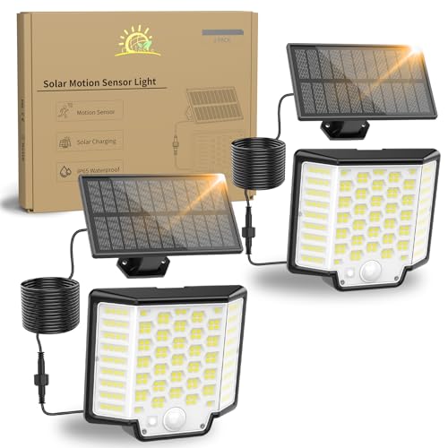 Solar Motion Sensor Lights Outdoor, Collasis 3 Modes LED Solar Flood Lights,Large Separate Solar Panel with 16.4ft Cable, 270°Wide Angle, IP65 Waterproof Solar Security Lights for Outside-2 Pack