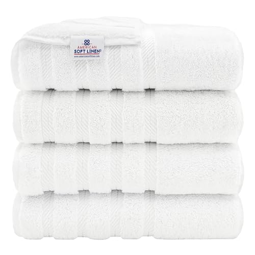 American Soft Linen 4 Piece Bath Towel Set, 100% Turkish Cotton Bath Towels for Bathroom, 27x54 in Extra Large Bath Towels 4-Pack, Bathroom Shower Towels, White Bath Towels