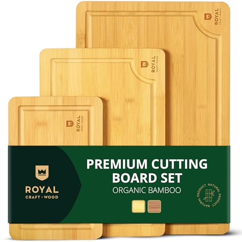 Large Wood Cutting Board Set for Kitchen - Luxury Bamboo Cutting Boards for Bread, Cheese, Fruits, Vegetables - Sturdy Chopping Boards & Butcher Block - Perfect Serving Tray and Charcuterie Boards