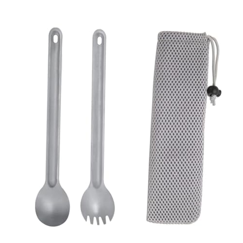 MEISO Titanium Long Handle Spoon Fork Combination, Camping Spork and Spoon, Eco-Friendly Coffee Spork and Spoon Set Portable Tableware Suitable for Backpacking, Hiking and Outdoor Home
