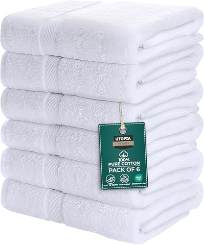 Utopia Towels 6 Medium Bath Towels, 24 by 48 Inches, 100% Cotton Towels for Pool, Spa, Gym, Quick Drying and Absorbent, White