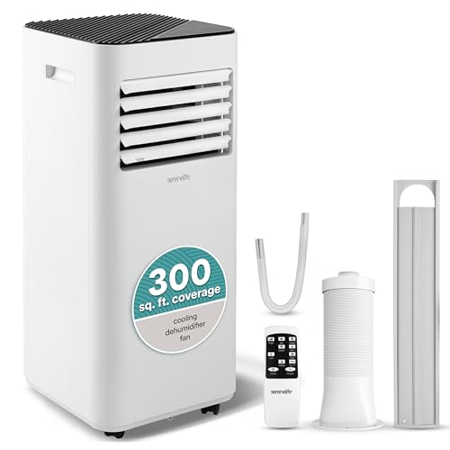 SereneLife Portable AC 8000 BTU, 3-in-1 Cooling, Dehumidifier And Fan Modes, Compact Standing Air Conditioner, Energy Efficient 300 Sq. Ft. Climate Control, Universal Castors And Window Mount Kit