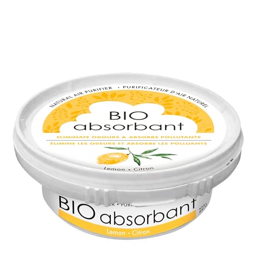 ATTITUDE Bio Absorbant Air Purifier with Activated Carbon Freshener, Made in Canada, Odor Remover, Plant and Mineral-Based, Vegan, Lemon, 227 grams