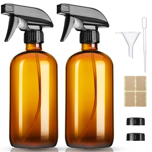GIVAMEIHF 16oz Amber Glass Spray Bottles,2 Pack Glass Spray Bottles Refillable Empty Bottle with Adjustable Nozzle,Spray Bottle for Essential Oils,Cleaning,Pets,Plant, Hair Mister