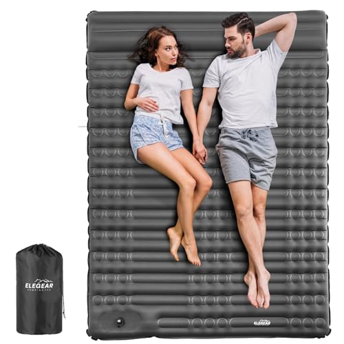 Elegear Camping Sleeping Pad,2 Person Inflating Camping Mat 4 inch Waterproof,Built-in Pillow Foot Pump Camping Sleeping Mattress with Pattern Carry Bag for Camping,Hiking Backpacking,Home,Grey