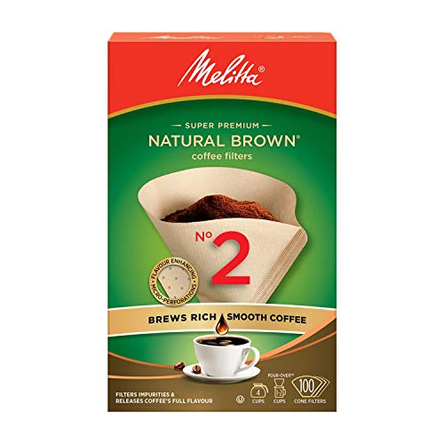 MELITTA Natural Brown #2 Cone Filters, Cone Coffee Filters, Replacement Filters, Coffee Maker Filters, 100 Count - 622850