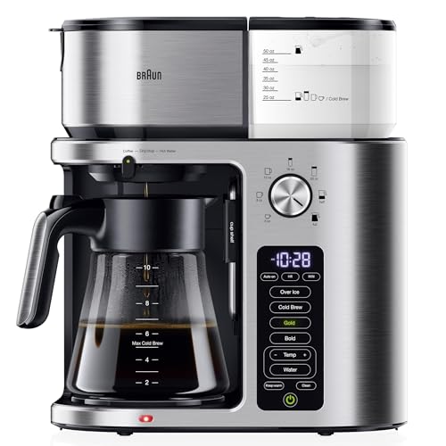 Braun MultiServe Plus 10-Cup Drip Coffee Maker - Hot & Cold Multi-Serve Brewer with Timer and Auto Start, Hot Water Dispenser, Over Ice Function, Stainless Steel & Pod-Free Design, KF9370SI