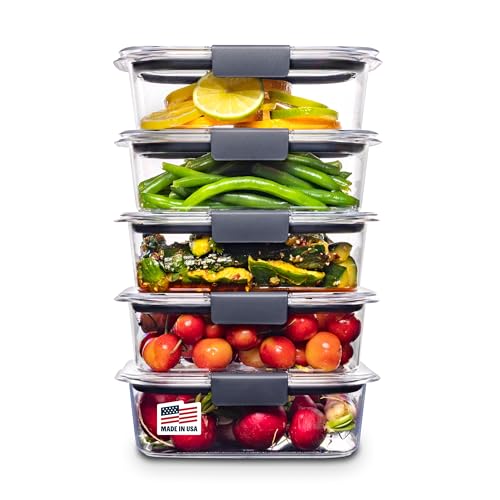 Rubbermaid 10-Piece Brilliance Food Storage Containers with Lids for Lunch, Meal Prep, and Leftovers, Dishwasher Safe, 3.2-Cup, Clear/Grey
