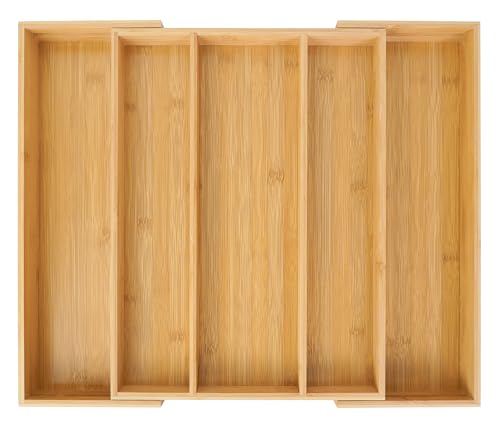 Utoplike Bamboo Expandable Kitchen Drawer Organizer, Adjustable Utensil Holder and Cutlery Tray, Drawer Divider For Silverware, Flatware, Knives In Kitchen, Bedroom, Living Room