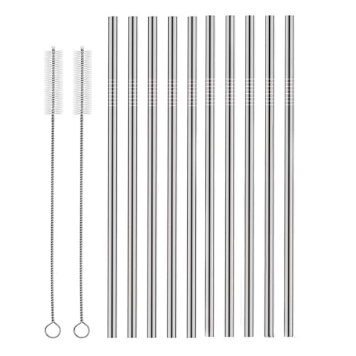 Set of 10 Stainless Steel Straws HuaQi Straight Reusable Drinking Straws 10.5'' Long 0.24ââ‚¬Ëœââ‚¬ Dia for 30 oz Tumbler and 20 oz Tumbler 2 Cleaning Brush Included (10 Straight Straws + 2 Brushesï¼â€°