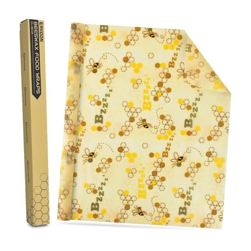 ERKOON Beeswax Food Wraps 1 Meter Roll (13 x 39.37 Inch) Reusable Cotton Wrap for Sandwiches Fruits Kitchen Storage Sustainable Eco Friendly Alternative to Plastic Wrap (Bee)