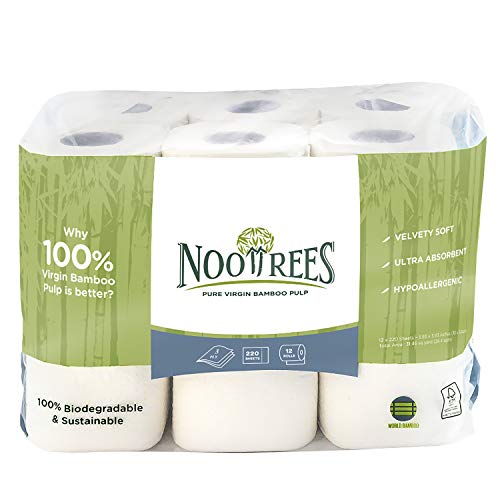 NooTrees Bamboo Toilet Tissue, Tree Free, 100% Biodegradable, Sustainable, Renewable and FSC Certified 3-ply Toilet Paper, 220 Sheets, 12 Rolls, Pack of 1