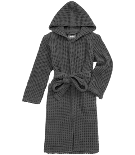KOSMU Luxury 100% Cotton Hotel & Spa Japanese Waffle Hooded Bathrobe for Men and Women (Hooded, Smoke Grey, S-M）