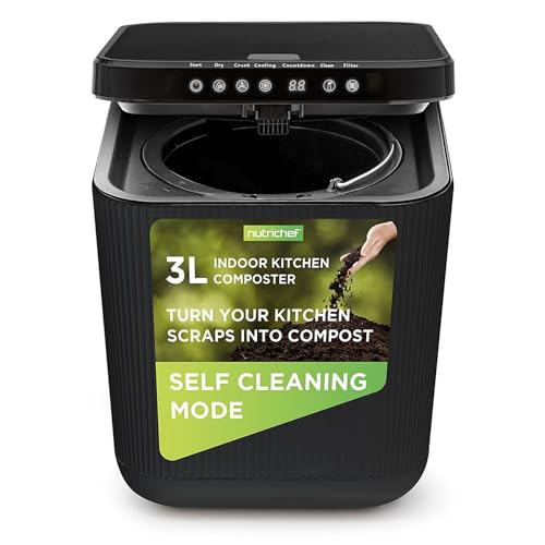 NutriChef Electric Kitchen Compost Bin – Odorless Countertop Food Scrap Recycler with Dry, Crush & Cool Functions for Eco-Friendly Homes