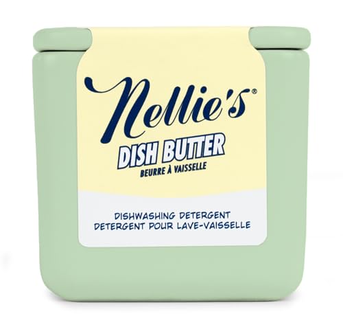 Nellie's Dish Butter - Zero-Waste Alternative to Liquid Dish Soap with Reusable Ceramic Container (Green) - Light Lemongrass Scent - Plastic-Free Dishwashing - (Made in Canada)