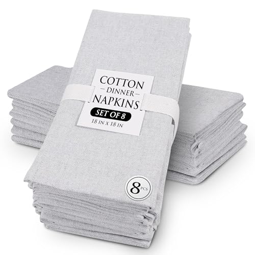KAF Home Overbrook Chambray Napkins - Set of 8 Cotton Linen Dinner Napkins - Durable, Reusable & Washable Cloth Table Napkins - Ideal for Casual, Any Occasions Or Everyday Use