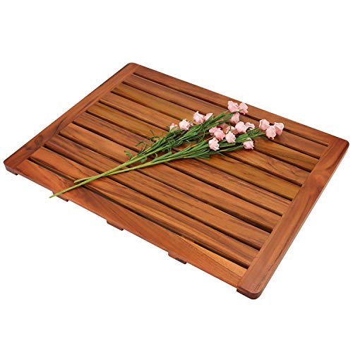 Utoplike Teak Wood Bath Mat, Shower Mat Non Slip for Bathroom,61cm x 45.4cm, Wooden Floor Mat Large for Spa Home or Outdoor