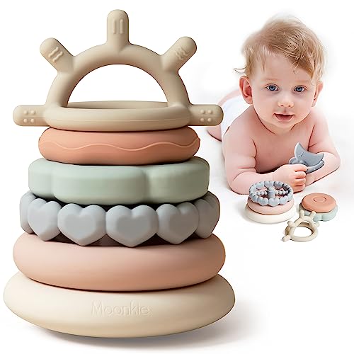 Moonkie Baby Stacking Toys for 6-18 Months | Soft Stacks of Circles | 7 Piece Set | Baby Gifts