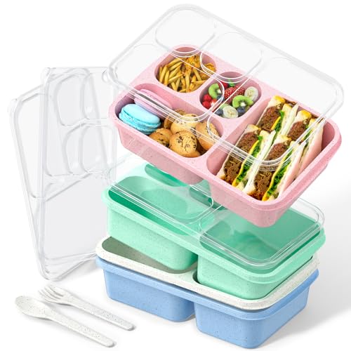 Large Capacity Bento Box for Adults, 4-Piece Set – Stackable Lunch Box with 4 Compartments, Microwave & Dishwasher Safe, Reusable Meal Prep Containers, Snack Containers for Kids & Adults (4 Colors)