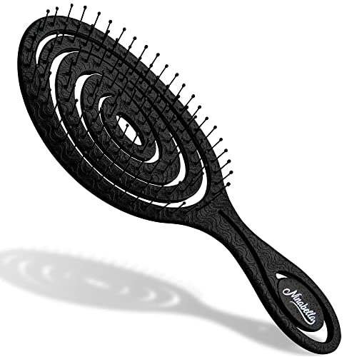 Ninabella Detangle Hair Brush for Women & Men - Does not Pull - Straightening Brushes for Straight & Curly Hair - Unique Spiral Detangling Hairbrush - Black