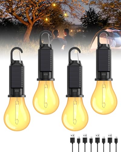 Rechargeable Camping Light, Solar Camping Lantern 3 Lighting Modes, IP65 Waterproof Tent Light with Hanging Hook, LED Camping Lights for Tent, Emergency Outages, Camping Equipment, Outdoor Hiking